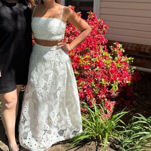 Two piece A-line skirt and thin straps top lace details